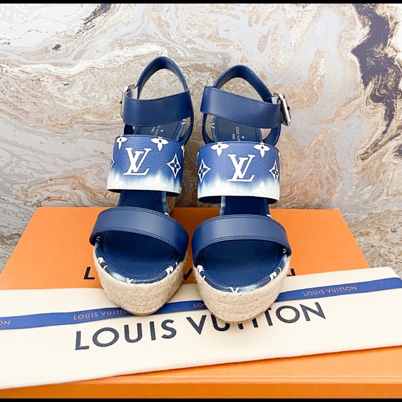 Sold! New! Louis Vuitton Monogram Escale Starboard Wedge Sandal - Picture 3 of 10